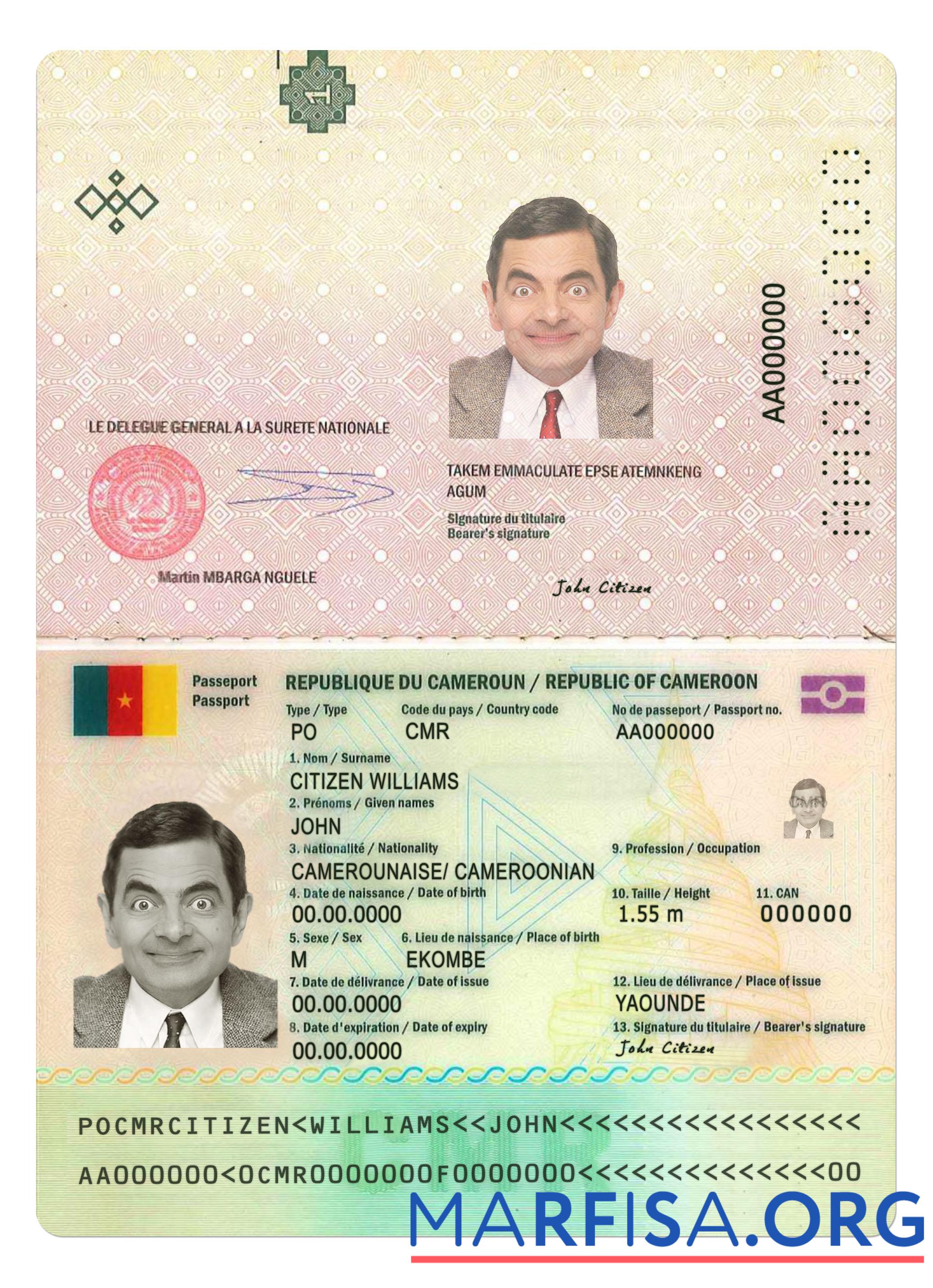 Blank Cameroon passport 2021 present sample